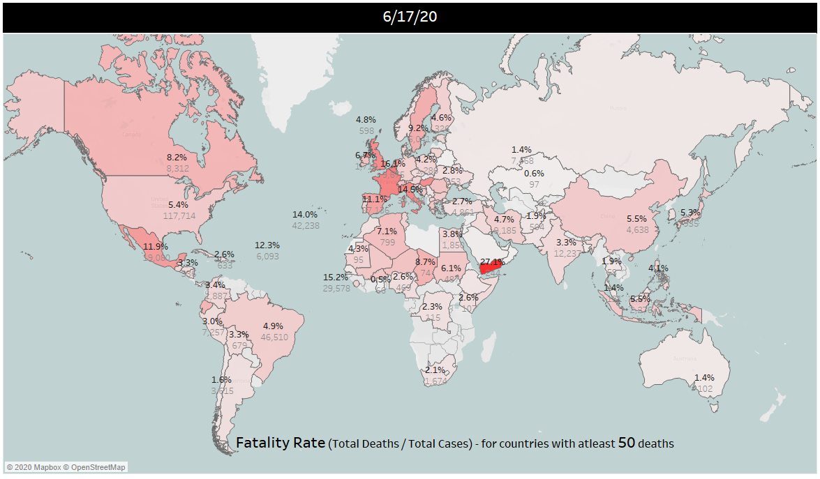 Global heat-map of corona virus case fatality rate